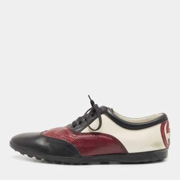 Pre Owned Gucci Multicolor Snakeskin and Canvas Oxford Sneakers Size 45