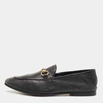 Pre Owned Gucci Black Leather Jordaan Loafers Size 42