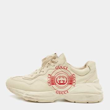 Pre Owned Gucci Cream Leather Disk Rhyton Sneakers Size 42