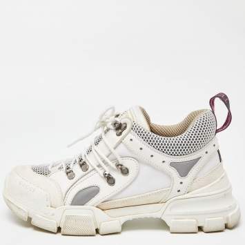 Pre Owned Gucci White/Grey Suede and Leather Flashtrek Chunky Sneakers Size 40