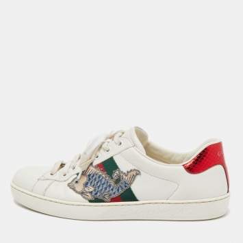 مملوكة مسبقًا Gucci White Leather Ace Low Top Sneakers Size 41