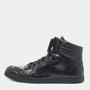 Pre Owned Gucci Black Leather Coda High Top Sneakers Size 46