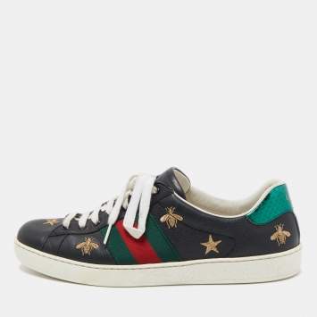 Pre Owned Gucci Black Leather Python Embossed Web Ace Low Top Sneakers Size 41