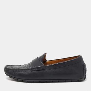 Pre Owned Gucci Black  Guccissima Leather Slip On Loafers Size 40