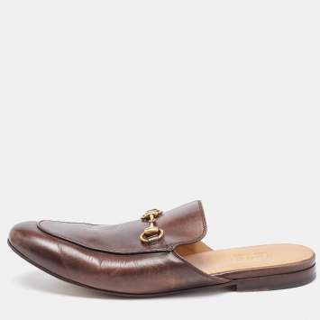 Pre Owned Gucci Brown Leather Horsebit Princetown Flat Mules Size 43