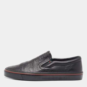 Pre Owned Gucci Black Guccissima Leather Slip On Sneakers Size 41