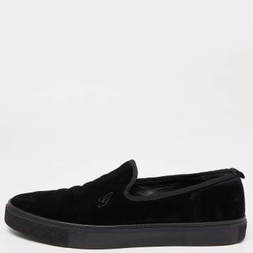Pre Owned Gucci Black Velvet Slip On Sneakers Size 45