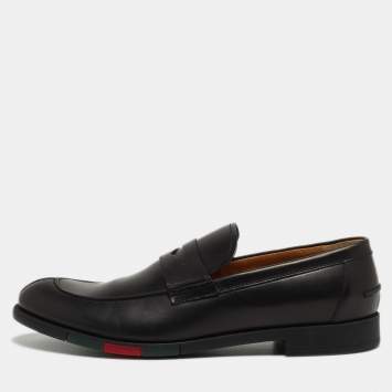 Pre Owned Gucci Black Leather Penny Slip On Loafers Size 44.5