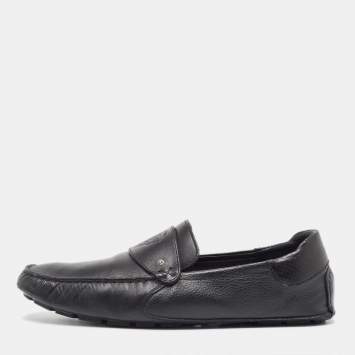 Pre Owned Gucci Black Leather Slip On Loafers Size 44.5