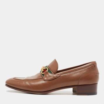 Pre Owned Gucci Brown Leather Brixton Loafers Size 41.5