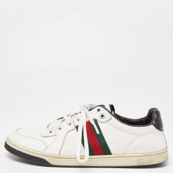 مملوكة مسبقًا Gucci White/Black Leather Ace Web Detail Low Top Sneakers Size 39