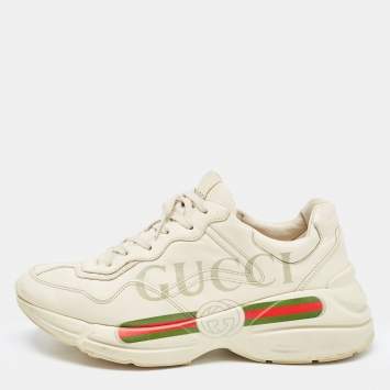Pre Owned Gucci Off Cream Leather Rhyton Low Top Sneakers Size 41