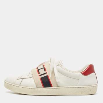 Pre Owned Gucci White Leather New Ace Low Top  Sneakers Size 42