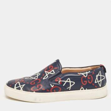 Pre Owned Gucci Navy Blue Leather Dublin Ghost Sneakers Size 41.5