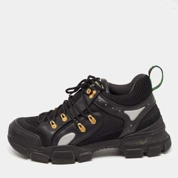 Pre Owned Black Leather and Mesh Flashtrek Sneakers Size 43.5
