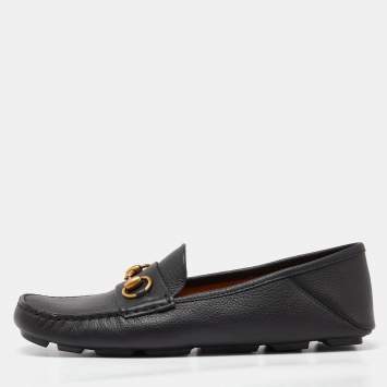 Pre Owned Gucci Black Leather Horsebit Slip On Loafers Size 41