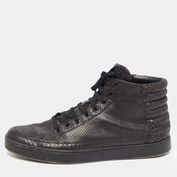Pre Owned Gucci Black Python High Top Sneakers Size 44.5