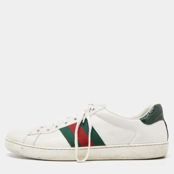 Pre Owned Gucci White Leather Ace Low Top Sneakers Size 44