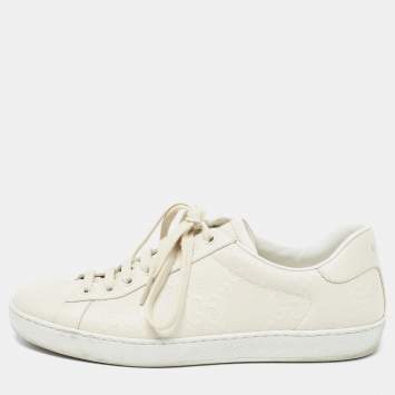 Pre Owned Gucci Cream GG Leather Lace Up Sneakers Size 41