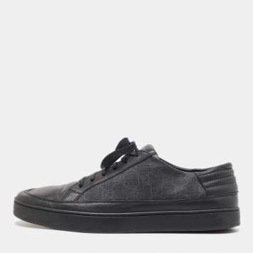 Pre Owned Gucci Black Leather and GG Supreme Canvas Low Top Sneakers Size 43