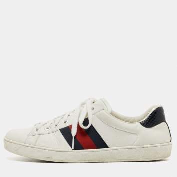 Pre Owned Gucci White Leather Ace Low Top Sneakers Size 42