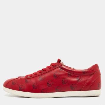Pre Owned Gucci Red Leather Gucci Ghost Print Low Top Sneakers Size 42.5
