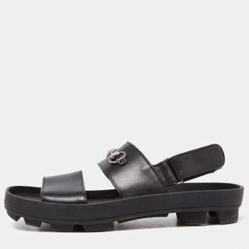 Pre Owned Gucci Black Leather Horsebit Greek Slingback Sandals Size 44