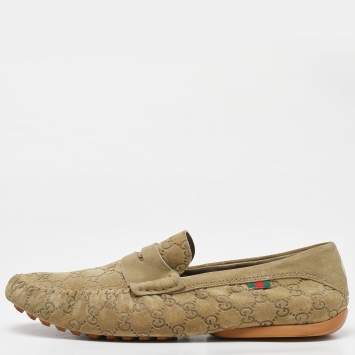 Pre Owned Gucci Beige Guccissima Suede Penny Slip On Loafers Size 46.5