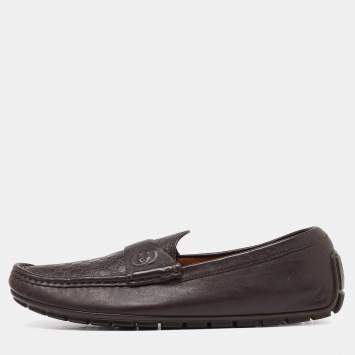 Pre Owned Gucci Brown Guccissima Leather Slip On Loafers Size 42