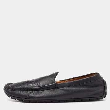 Pre Owned Gucci Black Guccissima Leather Slip On Loafers Size 41