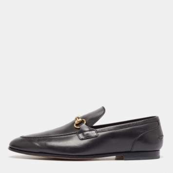Pre Owned Gucci Black Leather Jordaan Loafers Size 42