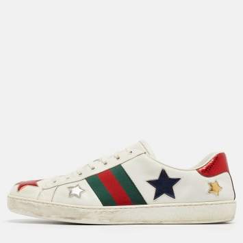 Pre Owned Gucci White Leather Star Ace Low Top Sneakers Size 45