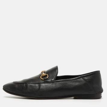 Pre Owned Gucci Jordaan Black Leather Slip On Loafers Size 42.5