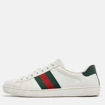Pre Owned Gucci White Leather Ace Sneakers Size 43
