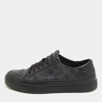 مملوكة مسبقًا Gucci Black/Grey GG Canvas and Leather Low Top Sneakers Size 41.5
