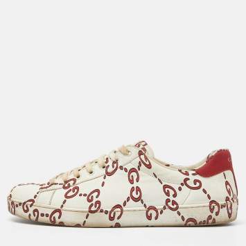 Pre Owned Gucci White GG Leather Ace Low Top Sneakers Size 42.5