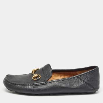 Pre Owned Gucci Black Leather Horsebit Foldable Loafers Size 40.5