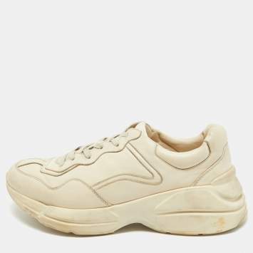 Pre Owned Gucci Cream Leather Rhyton Sneakers Size 43 