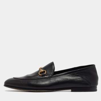 Pre Owned Gucci Jordaan Black Leather Horsebit Loafers Size 42.5