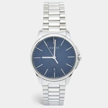 Pre Owned Gucci Blue Stainless Steel G-Timeless YA126316 Men's Wristwatch 40 mm