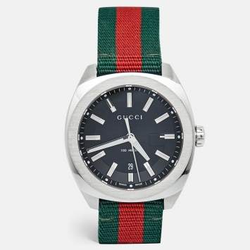 Pre Owned Gucci Black Stainless Steel Nylon GG2570 Series YA142305 Men's Wristwatch 41 mm