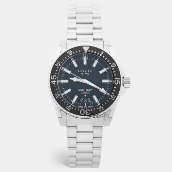 Pre Owned Gucci Black Stainless Steel Dive YA136301 Men's Wristwatch 40 mm
