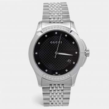 Pre Owned Gucci Black Stainless Steel G-Timeless YA126408 Unisex Wristwatch 38 mm