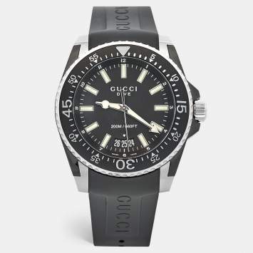 Gucci Black PVD Coated Stainless Steel Rubber Dive 136.2 Men's Wristwatch 45 mm