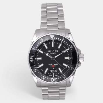 Pre Owned Gucci Black Stainless Steel Dive YA136301 Men's Wristwatch 40 mm
