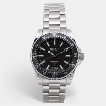 Gucci Black Stainless Steel Dive YA136301 Men's Wristwatch 40 mm