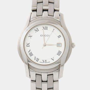 Pre Owned Gucci G-Class 5500M White Stainless Steel Quartz Men's Wristwatch 35mm