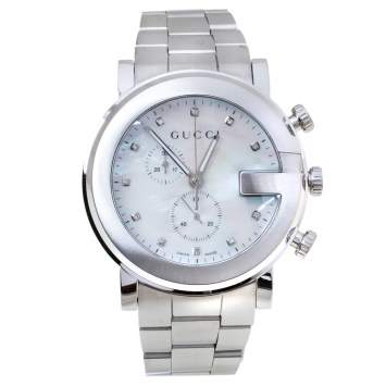 Pre Owned Gucci Mother of Pearl Stainless Steel Diamond G-Chrono 101M Women's Wristwatch 44 mm