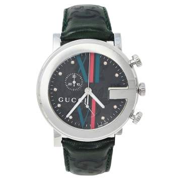 Pre Owned Gucci Grey Stainless Steel & Leather 101M G-Chrono Men's Wristwatch 44 mm