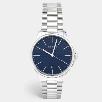 Pre Owned Gucci Blue Stainless Steel G-Timeless YA126316 Men's Wristwatch 40 mm